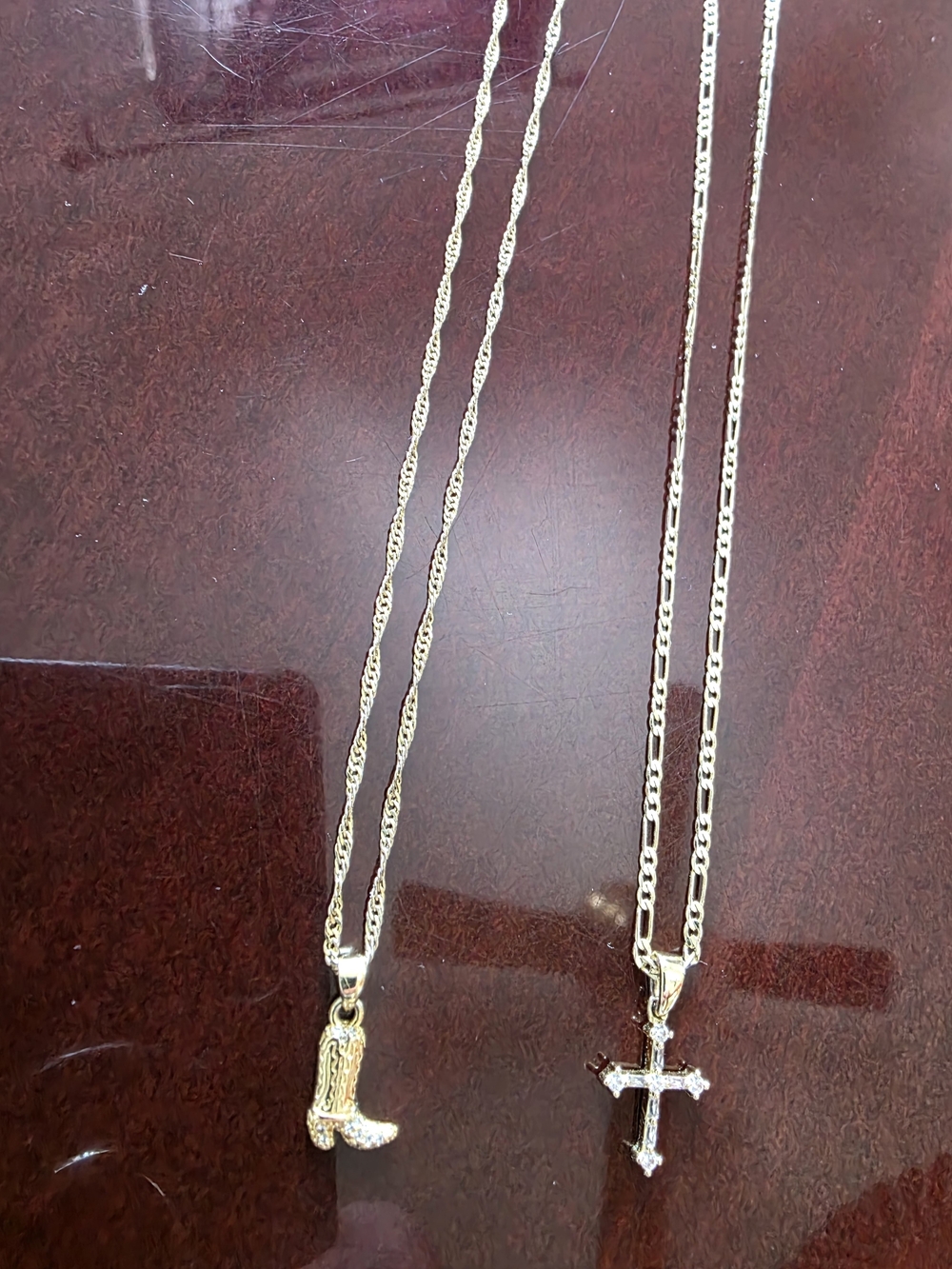 Uncommon James Gold Cross and Cowboy Boot Pendant Necklaces